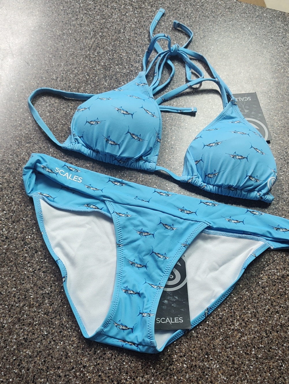 SCALE Light Blue Shark-Print Triangle Bikini